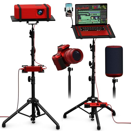 Trépied de projecteur réglable en hauteur et support de projecteur au sol, support pour ordinateur portable, appareil photo, lumière et support à rotule –Bien fait, facile à régler, support DJ
