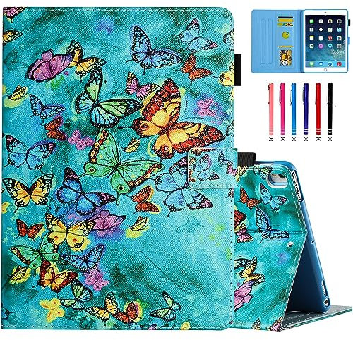 MOKASE Case for 10.2 inch iPad 9th Generation 2021 / iPad 8th Generation 2020 / iPad 7th Generation 2019, PU Leather Stand Cover with Auto Wake/Sleep & Pen Holder for iPad 10.2 inch, Green Butterflies