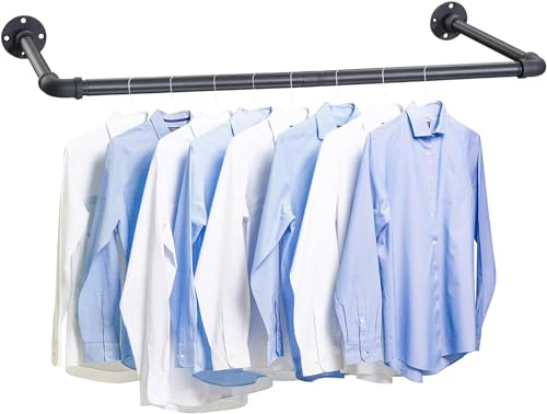 FLY HAWK Kleiderstange für Wand, 80cm Garderobenstange im Industrie-Design Industrierohr Kleiderstange, bis 50 kg belastbar, einfache Montage, Abnehmbare Garderobenstangen aus Metall/Mattschwarz