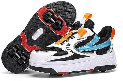 CALMR Schuhe mit Rollen für Kinder 4 Rollen Skateboardschuhe Sportschuhe Jungen Mädchen 2 in 1 Multifunktionale Rollschuhe Outdoor-Laufschuhe, 005 White Black-37EU