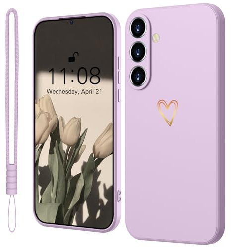 Mitetabo für Handyhülle Samsung Galaxy A54 5G Hülle Silikon mit Gold Liebesherz,Dünn Case Slim Kratzfeste Rundumschutz Schutzhülle für Samsung Galaxy A54 5G Lila