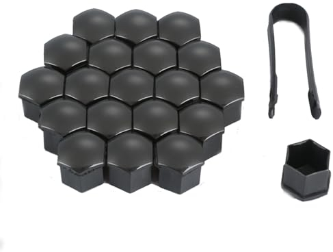 PAITOK Radmutterkappe, 20 Stück Universal Chrom Kunststoff Radbolzenmutternabdeckungen Radmutterabdeckungen mit Entfernungswerkzeug-Set für Autos (Schwarz, 21mm)