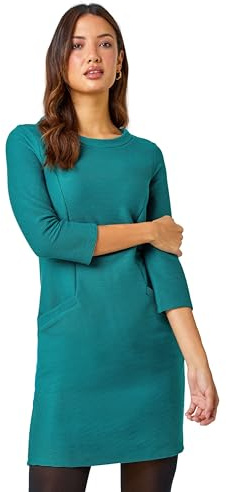 Roman Originals Slouch Dress with Pockets for Women UK - Ladies Lounge Tunic Casual Oversized Cocoon Loose Relaxed Fit Floaty Baggy Crepe Work Office Business Smart Day