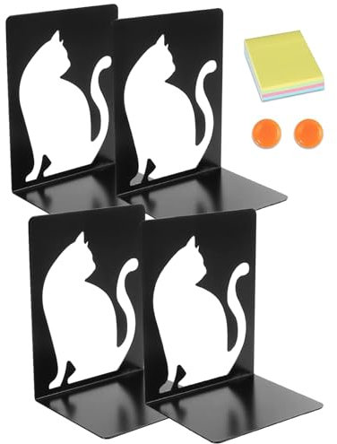 DIFIT 4 Stück Hohle Buchstütze mit Katzenmuster,Robuste Schwarze Buchstützen, Metall Buchstützen,Einzigartige Buchstützen,geeignet für Schulen, Bibliotheken, Büros, Küchen und mehr.