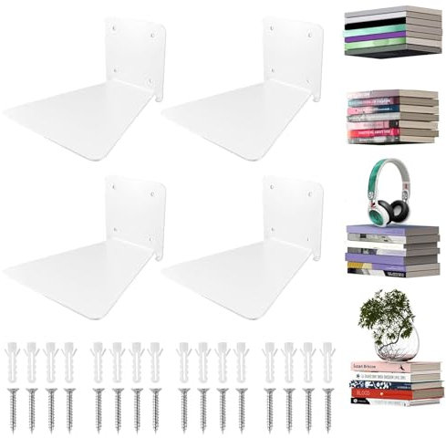 WOOLUCK 4 Stück Unsichtbares Bücherregal, Schwebendes Bücherregal, Unsichtbare Regale für Bücher, Zuverlässige Metall-Buch-Organisatoren