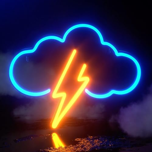 Foreverup Blau Wolke und Gelb Blitz Neon Sign, LED Wolke Neon Sign, Neon Schilder, Blitz Neonlicht, für Wohnzimmer Kinderzimmer Bar Spielzimmer Party