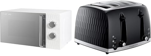 Russell Hobbs Honeycomb RHMM715 17 Litre 700W White Solo Manual Microwave with 5 Power Levels & Honeycomb 4 Slice Toaster (Independent & Extra wide slots with high lift