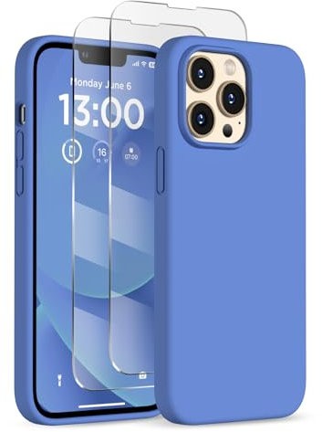 COFFKER Designed for iPhone 13 Pro Max Case, Liquid Silicone Case with [2X Screen Protectors], Full Body Shockproof Protective Slim Thin Phone Case for iPhone 13 Pro Max 6.7 inch, Blue Jay