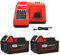 Lot de 2 batteries lithium-ion de rechange Milwaukee M18 48-11-1850 et chargeur, compatibles avec les outils électriques sans fil Milwaukee M18, batterie au lithium 18 V et chargeur