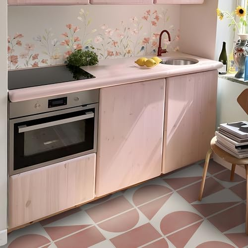 Alwayspon Tile Sticker, 25PcsX20cm/8inch Pink Self Adhesive Stick on Tiles Transfer Sticker for Bathroom Kitchen, Splashback, Peel and Stick Vinyl Floor Wall Tiles Sticker