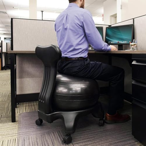 CMYUN Sitzball Stabilitäts-Balance-Ballstuhl für Büro, Yogaballsitz mit Rollen und Rückenstütze, Ergonomischer Stuhl für Erwachsene und Kinder, Lässt Sich Leicht Unter dem Schreibtisch Verstauen