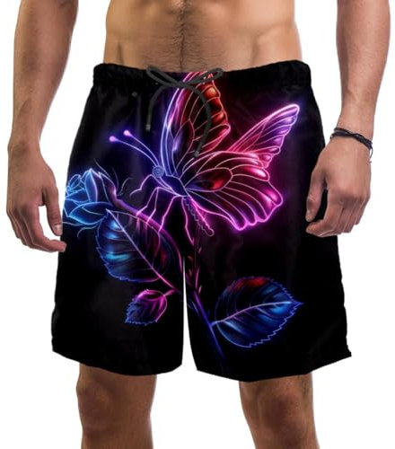 Short de bain pour homme à séchage rapide, rose fluo, short de bain avec poches et doublure en maille, taille L, Multicolore, M