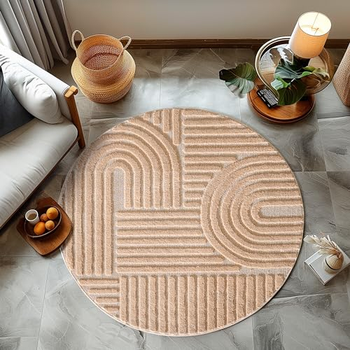 HomebyHome Kurzflor Teppich 80 cm Rund Rosa - Hoch-Tief 3D Effekt Waschbar, Flauschig und Extra Weich - Skandinavisch Boho Muster für Wohnzimmer, Schlafzimmer, Esszimmer und Küche