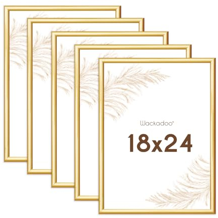 Wackadoo Bilderrahmen 18x24 Gold 5er Set Fotowand Fotorahmen mit Glasscheibe Kunststoff Picture frame