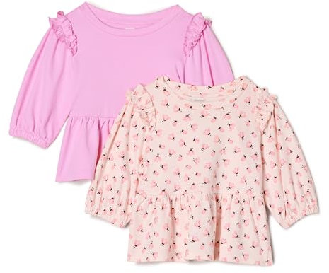 Amazon Essentials Baby Girls' Long Sleeve Knit Tops, Pack of 2, Pink/Small Ladybugs, 3-6 Months