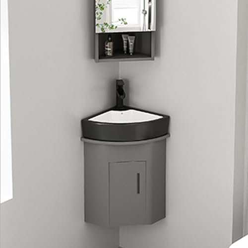 JOSIAHCQ Ensemble Meuble d'angle Salle de Bain avec Vasque Meuble Vasque Meuble sous Lavabo Salle de Bain Meuble Lave Main WC avec Robinet Parfait pour Les Petits Espaces(34cm/13.38in)