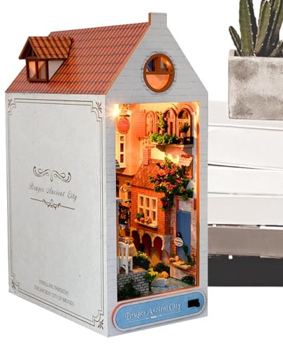 Decorhome Book Nook Kits for Adults - Miniature Puzzle Wooden Cabin Bookend Kits | Artistic Sense Craft Decoration for Study Room | Assembled Hut Bookends | Ancient City Holiday Hand-Assembled Bookend