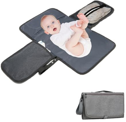 Portable Nappy Changing Mat,Foldable Travel Changing Mat,Baby Travel Changing Mat,Waterproof Diaper Changing Pads,with Wipes Pocket and Storage Pockets,for Toddlers Infants & Newborns Home,Grey