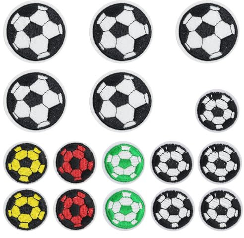 Fußball Flicken zum Aufbügeln, Stickereien Aufnäher Patches, 16 Stück Sport Patches zum Aufnähen, für auf Kleidung Reparieren Sie das Loch, für Jacken Jeans Rucksäcke Schals Socken DIY