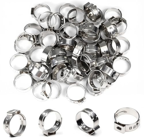 Einohr-Schlauchschellen, 15 mm - 17,5 mm, 304 Edelstahl, Schlauchklemmen, stufenlose Schlauchklemmen, perfekt für Automobil, Haushaltsgeräte und Sanitärarbeiten, 55 Stück