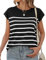UMIPUBO Women's T-Shirt Cap Sleeves Striped Ladies Tops Summer Round Neck Casual Basic Tees Shirts (Black, S)