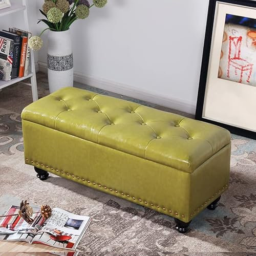 Large Storage Footstool Bench for Hallway with Padded Seat and Faux Leather Window Seat Storage Chest