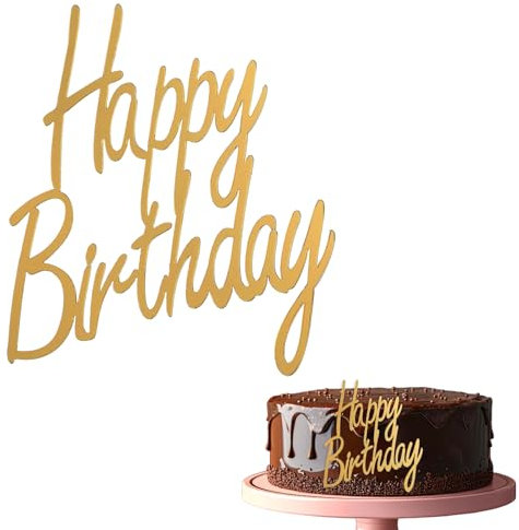 Tucnoeu 2 Stück Happy Birthday Tortendeko Gold Acryl Happy Birthday Cake Topper Geburtstag Kuchen Dekoration Spiegel Tortendeko Gold für Party Kuchen Desserts