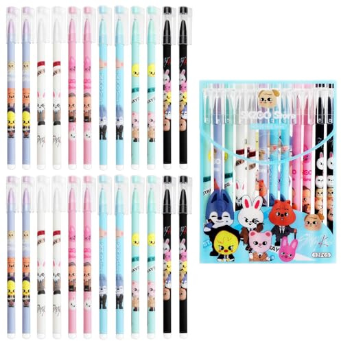 VOSSOT 24 Stray Kids Penne Gel Animali Kpop Merch Regali per STAY Penne Kawaii Penna Cancellabili Regalo Festa per Adulti Scuola Ufficio
