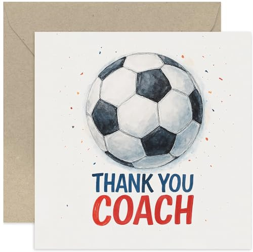 Dankeskarte für Trainer – Fußball oder Fußballspieler – einfaches Wertschätzungsdesign – tolles Geschenk für Mentor oder Trainer – Innenseite unbeschriftet mit Umschlag