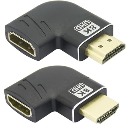 Riertostng 1Pair Right Angle HDMI Male to HDMI Female Adapter 8K, Gold Plated 90 Degree and 270 Degree, Supporting 8K@60Hz, 4K@120Hz, Suitable for Laptops, PC, Projectors, etc- 2Pcs (Left+Right)