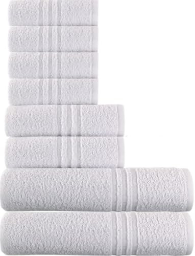 Generico 8 PEZZI Set Asciugamani Bagno Bianchi, Hotel, Cotone, 2 Telo Doccia 100x150cm + 2 Asciugamani 60x110cm + 4 Asciugamani Ospiti 40x60cm, ADATTI casa, hotel, SPA, dormitorio.