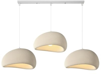 YUPIN Wabi-Sabi Esstisch Hängelampe Kreative Polystyrol Pendelleuchte E27 Nordische Moderne Kronleuchter 3-flammig Innenbeleuchtung Einstellbar Wohnkultur Dekor Für Esszimmer Wohnzimmer Küche(A-Beige)