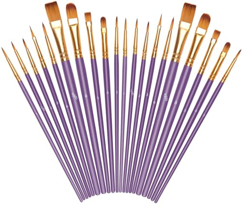 OSDUE Pinceaux Peinture Acrylique, 20 Pièces Lot de Pinceau de Peinture à l'huile en Nylon d'artiste Polyvalents pour Peintures Acrylique Huile Aquarelle Gouache Faciale Débutant, Violet Nacré