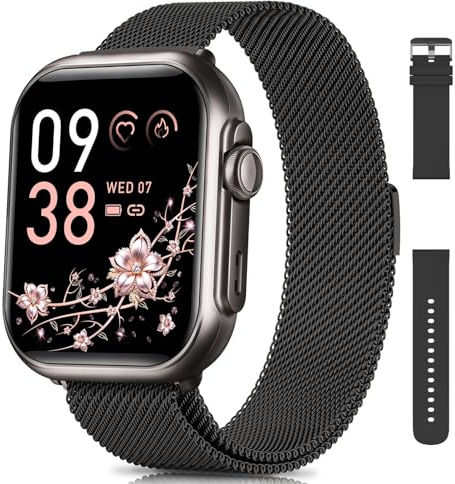 Sanorum Smartwatch Donna con Batteria 1000mAh, Standby 100 Giorni, 5ATM Orologio Fitness con Fisiologia Feminile/Sonno/Frequenza Cardiaca/Calorie/Contapassi, 120+Sport Smart Watch Android iOS Nero