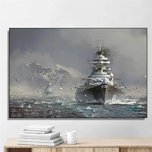GKUVBF Schlachtschiff der Bismarck-Klasse, Poster und Drucke, Retro-Piratenschiff, Leinwandgemälde, Wandkunst, Bilder für Wohnzimmerdekoration (70 x 100 cm/rahmenlos)