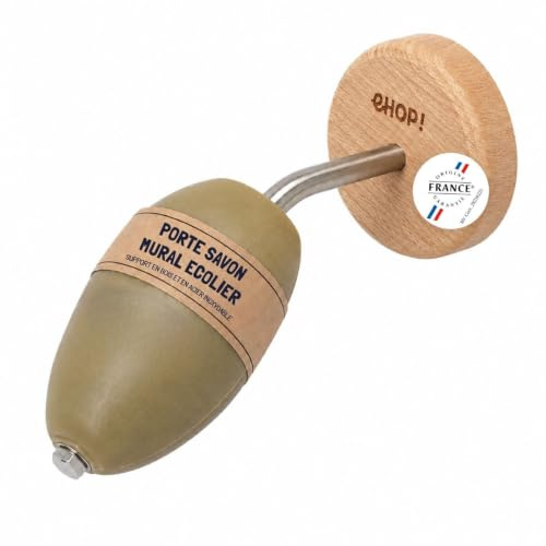 [EHOP] Porte-Savon Mural écolier Naturel avec Savon de Marseille | Support en Bois & INOX – Fabriqué en France | Zéro déchet, hygiénique et Durable | Idéal Salle de Bain et Cuisine