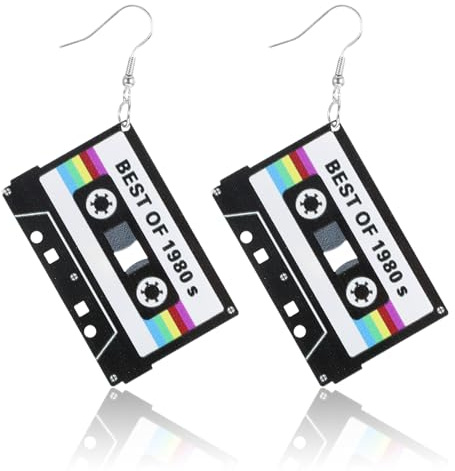 Retro Kassettenband Ohrringe, 80er 90er Neon Ohrring für Frauen Acryl Ohrringe Neon-Ohrring für Frauen 80er Jahre Outfit Damen Mottoparty Kostüm Party Zubehör(Schwarz)