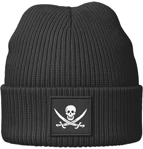 MoonWorks® Herren Beanie Totenkopf Skull Srickmütze Herbst Winter Patch Aufdruck Streewear Accessoire Männer