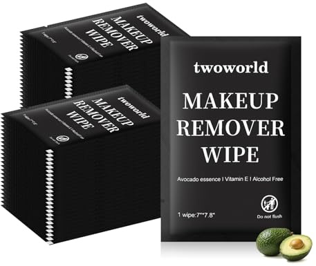 50 Makeup Remover Wipes Bulk Individually Wrapped Travel Makeup Wipes | Makeup Wipes with Vitamin E,Hypoallergenic,Alcohol-Free,Gentle for Face Cleansing Mascara Lipstick Travel Hotel(Black)