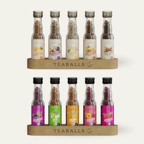 TEABALLS 10er Winter-Mix Set mit Holzaufsteller - 10 Sorten - 400 Tassen | WINTER 10er SET: Zehn saisonale TEABALLS Sorten mit Holzaufsteller - 400 Tassen Winterfrische.