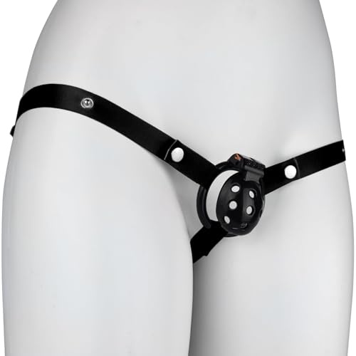Skeleton Chastity Cage Komplettset mit 4 Ringen und 2 Schlüsseln für Männer Penis SM Bondage Sex Spielzeug, Keuschheitskäfig Herren Anti Off Unterhose und Zubehör (Belt,Black)