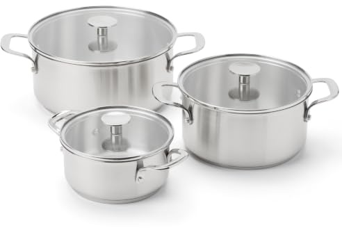 KitchenAid Stainless Steel Sheet - Set di 3 pentole in acciaio inox, 16 cm/20 cm/24 cm, adatte a piani cottura a induzione, adatte al forno, lavabili in lavastoviglie, colore: Argento