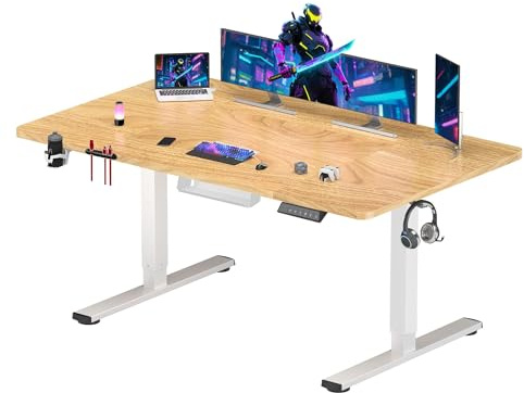 SANODESK Height Adjustable Electric Standing Desk 200 x 80 cm, Maple | Smart Control Panel with Memory Function, Integrated Hooks & Cup Holder, Ideal for Gaming and Home Office