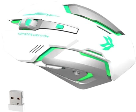 Wireless Gam-ing Mouse - Ergonomic Mouse | USB Mice Rechargeable, PC Gam-ing Mice Wireless Rechargeable, Breathing LED Light Up Mouses USB Cordless Ergonomic Mouses Gamers With 6 Silent Buttons For PC