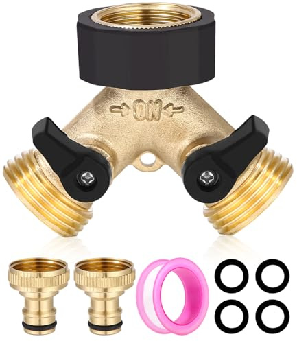 2 Wege Wasserhahn Verteiler 3/4 Zoll Y-Verteiler Splitter Gartenschlauch | Messing Wasseranschluss Verteiler Anschluss, 2 Wege Verteiler Wasser, Separatem Schalter, für Waschmaschine Gärten Küche