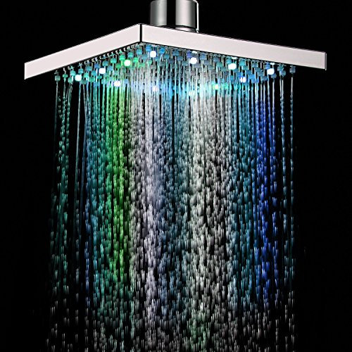MEETOZ 8 inch Square 7 Colors Automatic Changing LED Shower Head Bathroom Showerheads Sprinkler