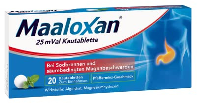 MAALOXAN 25 mVal Kautablette, Kautablette, 20 Stück, mit Algeldrat und Magnesiumhydroxid, bei Sodbrennen und säurebedingten Magenbeschwerden