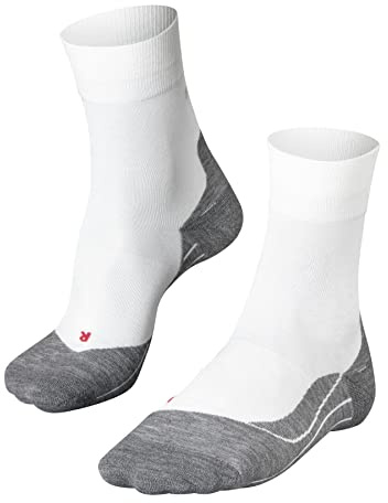 FALKE Women's RU4 Endurance Running Socks, Crew, Medium Cushion, Moisture Wicking, Breathable Quick Dry, Cotton, White (White-Mix 2020), 9.5-10.5, 1 Pair
