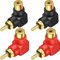 Warmstor RCA Male to RCA Female Connectors Right Angle 4-Pack, RCA M/F Adapters 90 Degree Elbow Gold-Plated (2 Black + 2 Red)