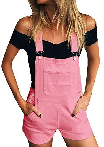 Xmiral Damen Shorts Jumpsuit Baumwolle Lose Denim Latzhose Overalls Jeans Denim (M,Rosa)